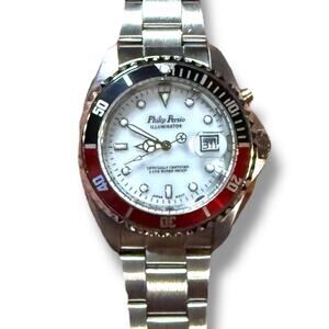 NOS Philip Persio Illuminator Watch Mens Stainless Steel Diver Red Black NO BOX